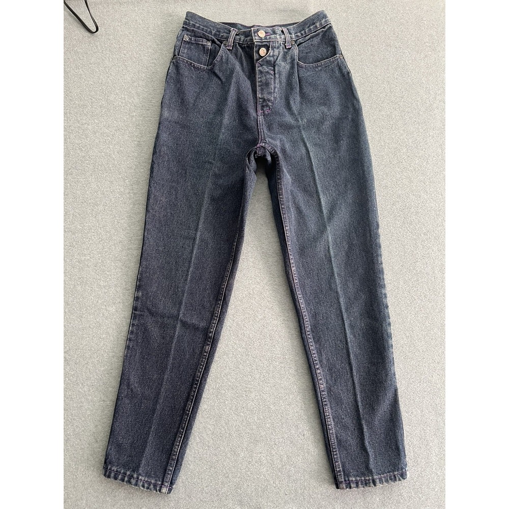 Vtg West Street Tapered Jeans Womens 32 Purple Stitch Med Wash Mom Denim 80s 90s